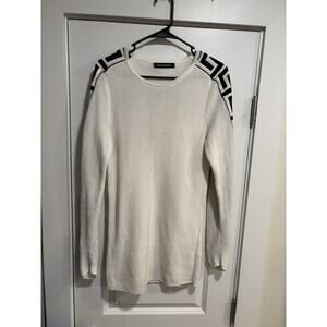 Suslo Couture Men’s Knit Sweater XL White Black Greek Key Sleeves Casual SKU 200